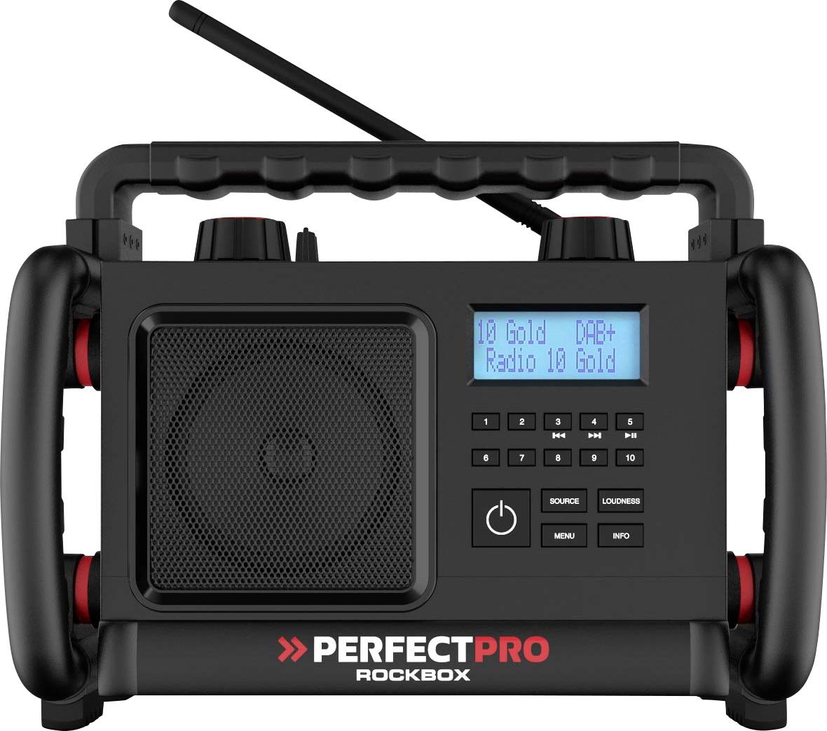 Radio na budowę PerfectPro ROCKBOX DAB+, fale metrowe (VHF) wstrząsoodporny czarny