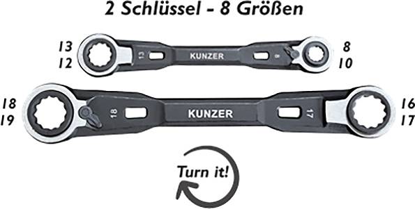 Набір комбінованих ключів Kunzer 7RRS02 з тріскачкою, 4 шт. Розмір ключів (метрична система) (лише для назви) 8 - 19 мм