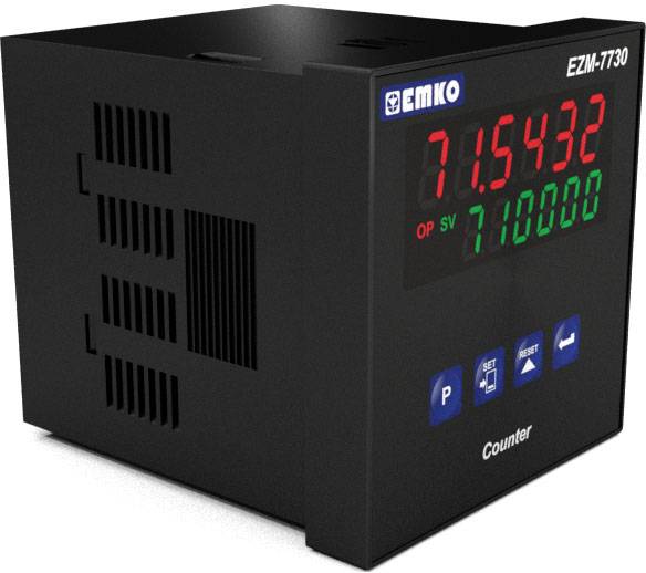 Cyfrowy licznik z wyświetlaczem pokazuje liczbę '71,5432' na czerwono oraz liczbę '710000' na zielono.