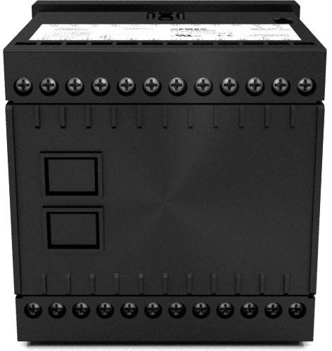 Czarne elektryczne urządzenie przekaźnikowe z wieloma zaciskami śrubowymi u góry i u dołu, przeznaczone do stosowania w przemysłowych systemach sterowania.