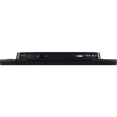 Tylna strona monitora z różnymi złączami, w tym HDMI, VGA, USB i Audio.