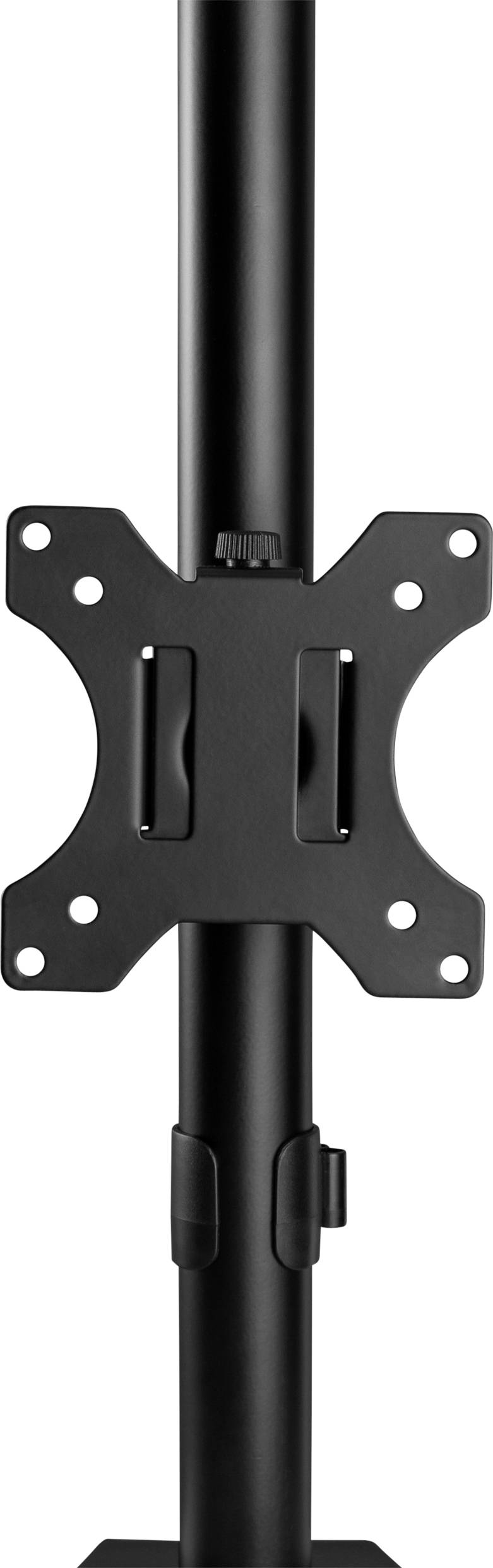 Czarna, pionowa podstawa do monitora z mocowaniem VESA. Odpowiednia do bezpiecznego zamocowania monitora na biurku lub ściance.