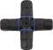 Czarny 4-kierunkowy rozdzielacz z tworzywa sztucznego z niebieskimi uszczelkami, odpowiedni do połączeń kablowych w instalacjach elektrycznych.