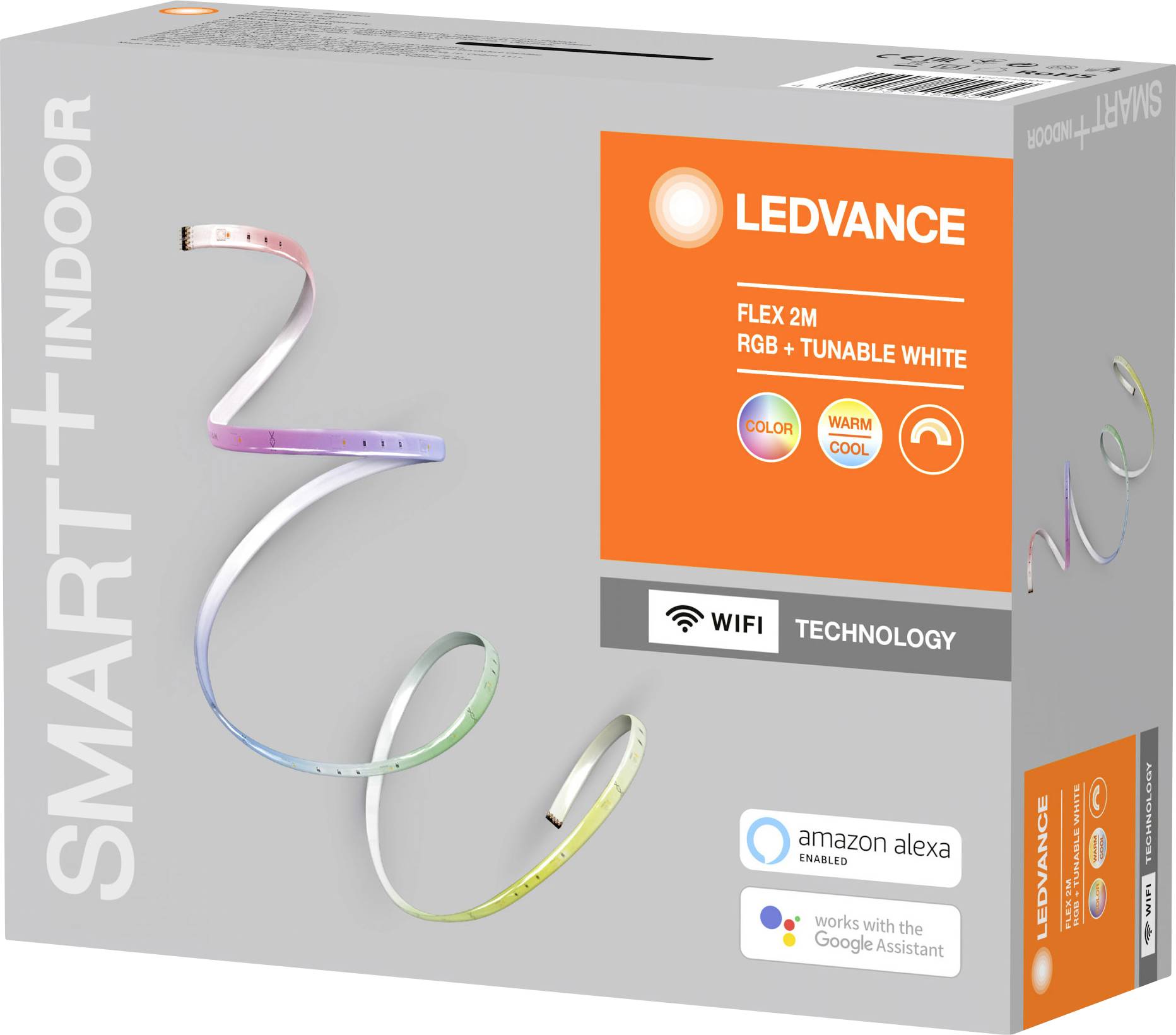 Pasek LED LEDVANCE SMART+ Indoor Flex 2M RGB + Tunable White, technologia WiFi, kompatybilny z Amazon Alexa i Google Assistant.