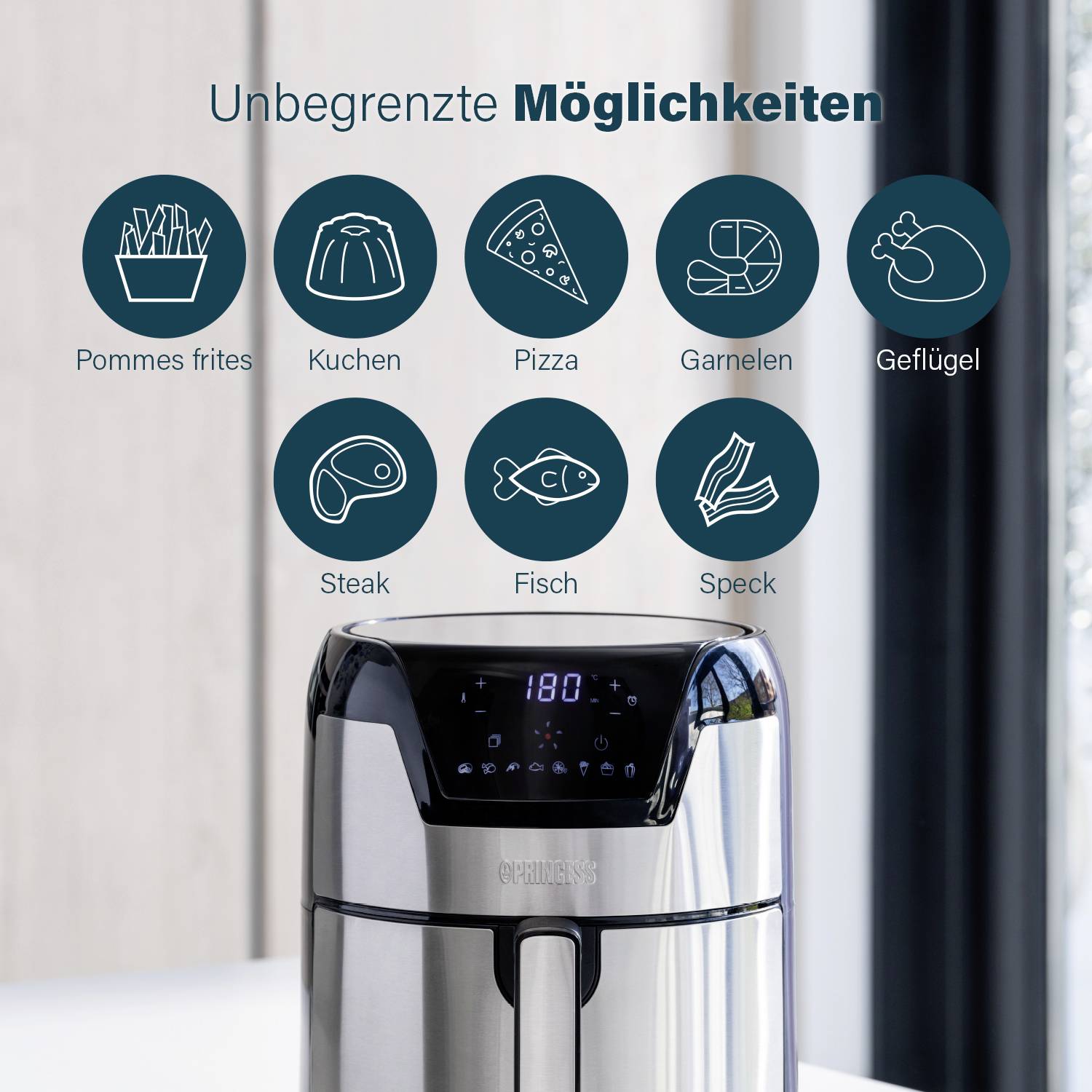 Фритюрниця Princess 01.182026.01.001 4,5 л 1500 Вт із захистом від перегріву, з функцією таймера, з дисплеєм чорного кольору, сріб