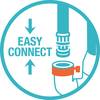 Symbol 'Easy Connect' przedstawia złącze węża ze strzałkami symbolizującymi łatwe podłączenie.