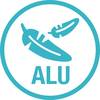 Logo z dwoma stylizowanymi piórami i napisem 'ALU'.