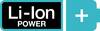 Symbol dla baterii litowo-jonowych z ikoną baterii i napisem 'Li-Ion Power'.