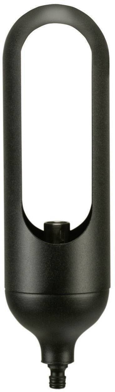 Wąski, owalny czarny wentylator bez widocznych łopatek; nowoczesny design, odpowiedni na biurko lub do małych pomieszczeń.