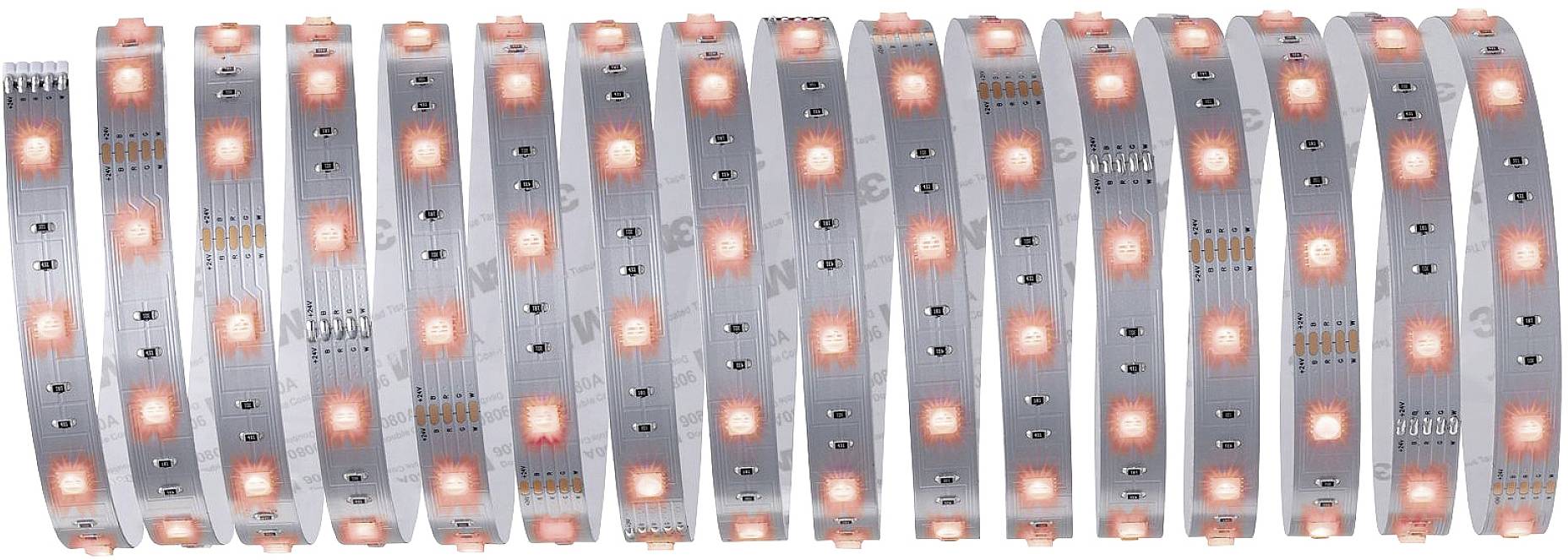 Kilka czerwonych świateł LED na elastycznym pasku.