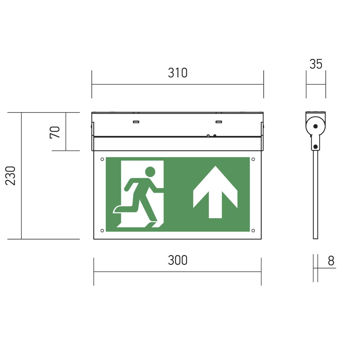 B-SAFETY BR599130 Знак аварійного маршруту зі світлодіодним підсвічуванням, стельовий кріплення, вихід, аварійний маршрут, правий,