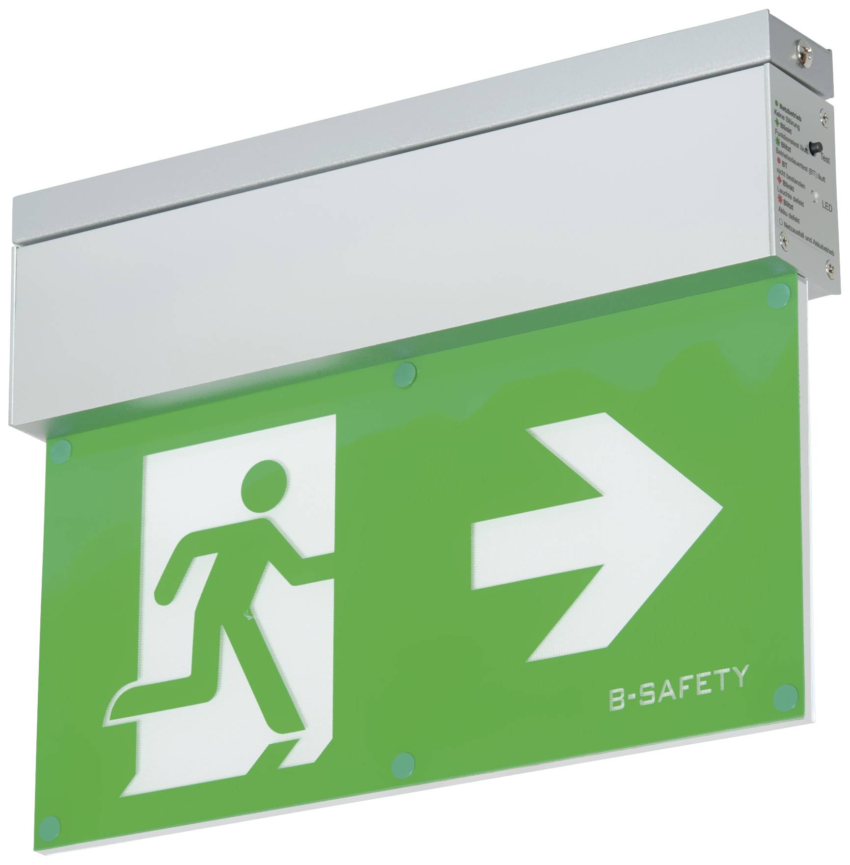 B-SAFETY BR559080 Oznakowanie drogi awaryjnej z podświetleniem LED Montaż nasufitowy Wyjście, droga ewakuacyjna, w prawo, w lewo