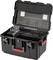 Otwarty czarny kufer narzędziowy z przegrodami i wyściółką ochronną, odpowiedni do bezpiecznego przechowywania i transportu urządzeń.