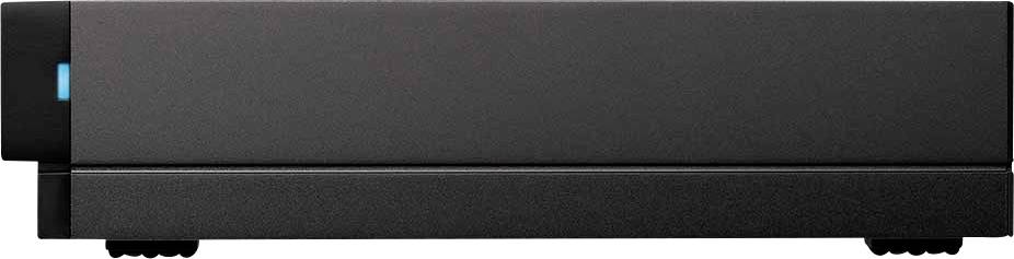 Czarny, prostokątny sprzęt elektroniczny ze świecącym niebieskim światłem po lewej stronie, stojący na płaskiej powierzchni.