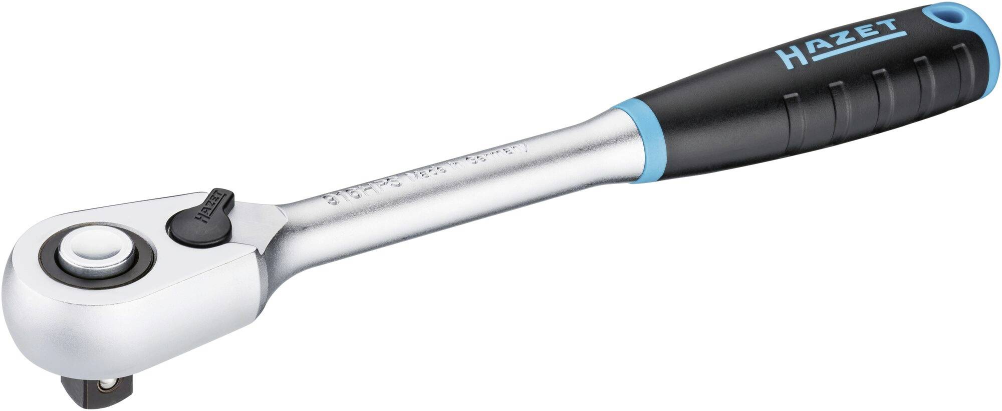 Grzechotka z ergonomicznym uchwytem, marka 'Hazet'. Idealna do precyzyjnego dokręcania śrub w warsztatach lub podczas prac domowych.