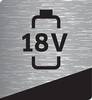 Symbol baterii '18V' na szarym, teksturowanym tle.