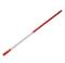 Metalowy kij od miotły w kolorze czerwonym, którego rękojeść jest czerwona, a trzon srebrny. Służy jako część zamienna do sprzętu czyszczącego.