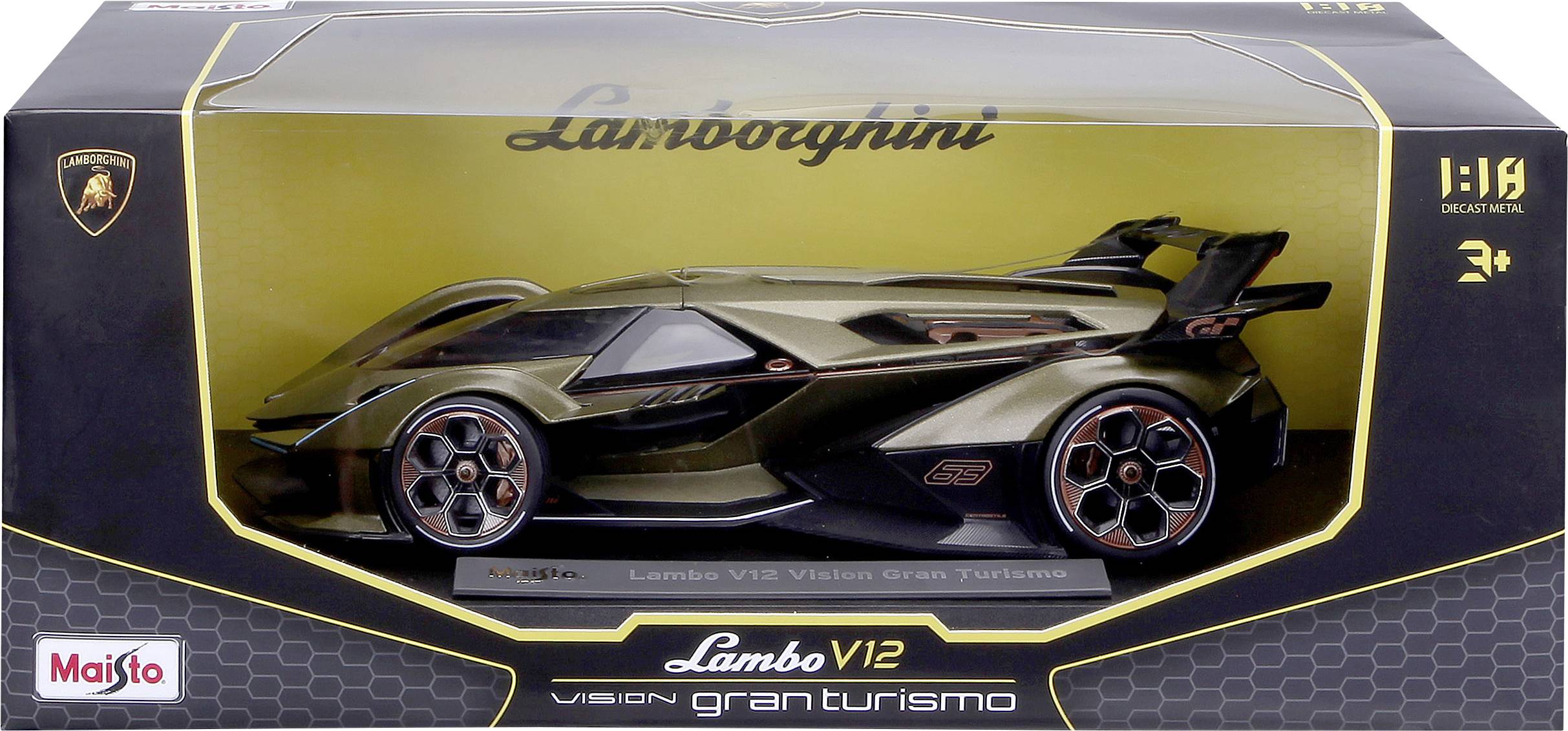 Model samochodu Lamborghini Lambo V12 Vision Gran Turismo w opakowaniu.