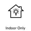 Symbol domu z żarówką wewnątrz i napisem 'Tylko do użytku wewnętrznego'. Wskaźnik informujący, że dany obiekt nadaje się wyłącznie do stosowania w pomieszczeniach zamkniętych.