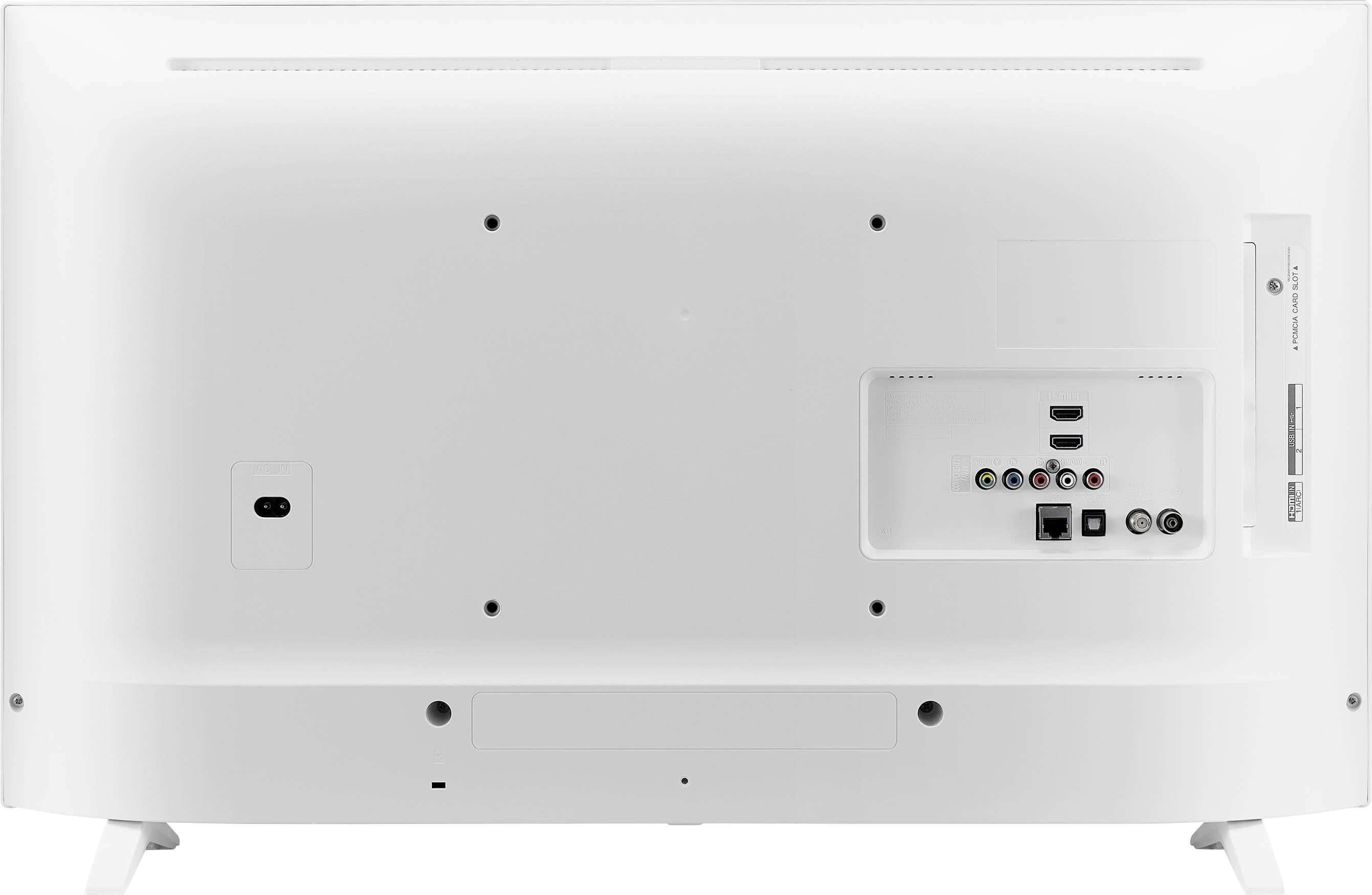 Tylna strona telewizora z gniazdami: HDMI, USB, wejścia wideo komponentowego oraz audio.