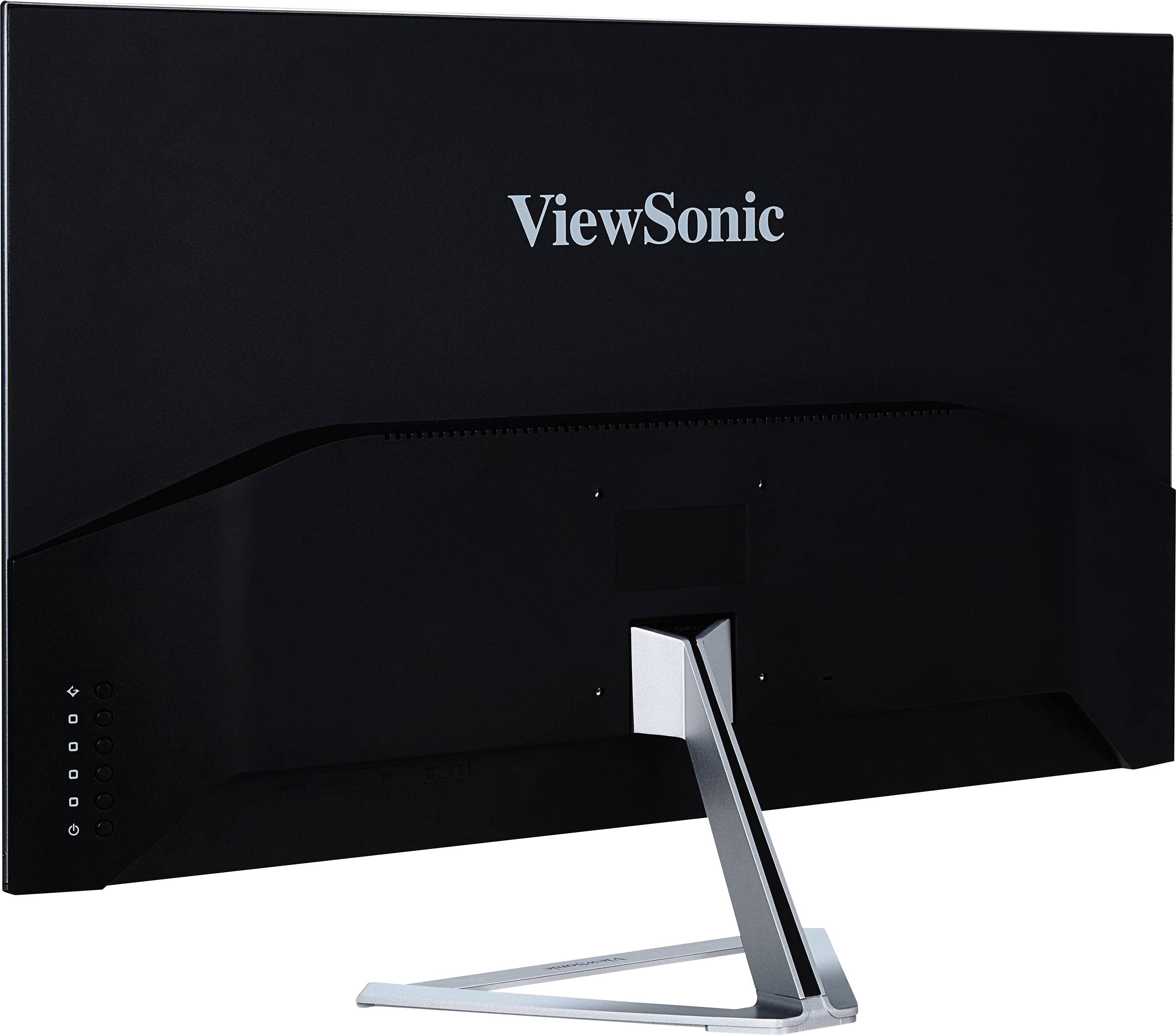 Widok z tyłu monitora ViewSonic o smukłej sylwetce i stabilnej podstawie.
