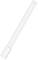 Biała świetlówka kompaktowa z czterema stykami przyłączeniowymi w podstawie. Jest wydłużona i zakrzywiona, przeznaczona do energooszczędnego oświetlenia.