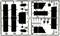 Plastikowe elementy na dwóch ramach odlewniczych, gotowe do montażu. Różne kształty i rozmiary, prawdopodobnie przeznaczone do modelu.