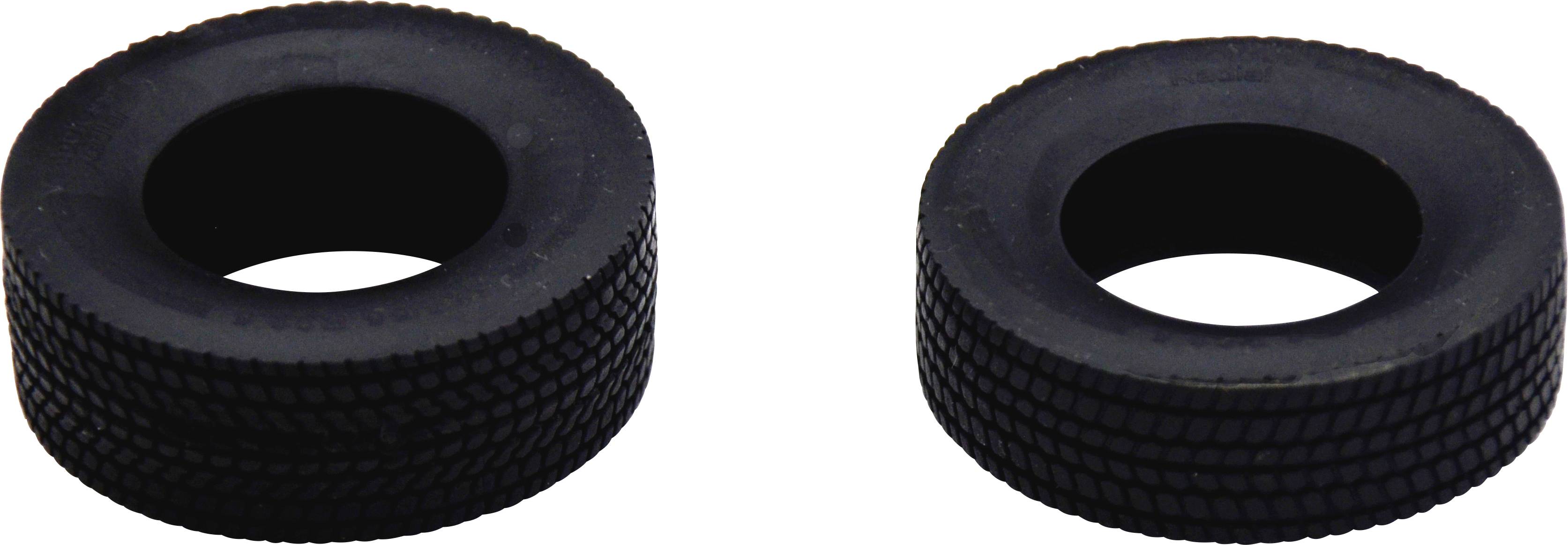 Dwa czarne opony samochodowe o różnym bieżniku na białym tle.