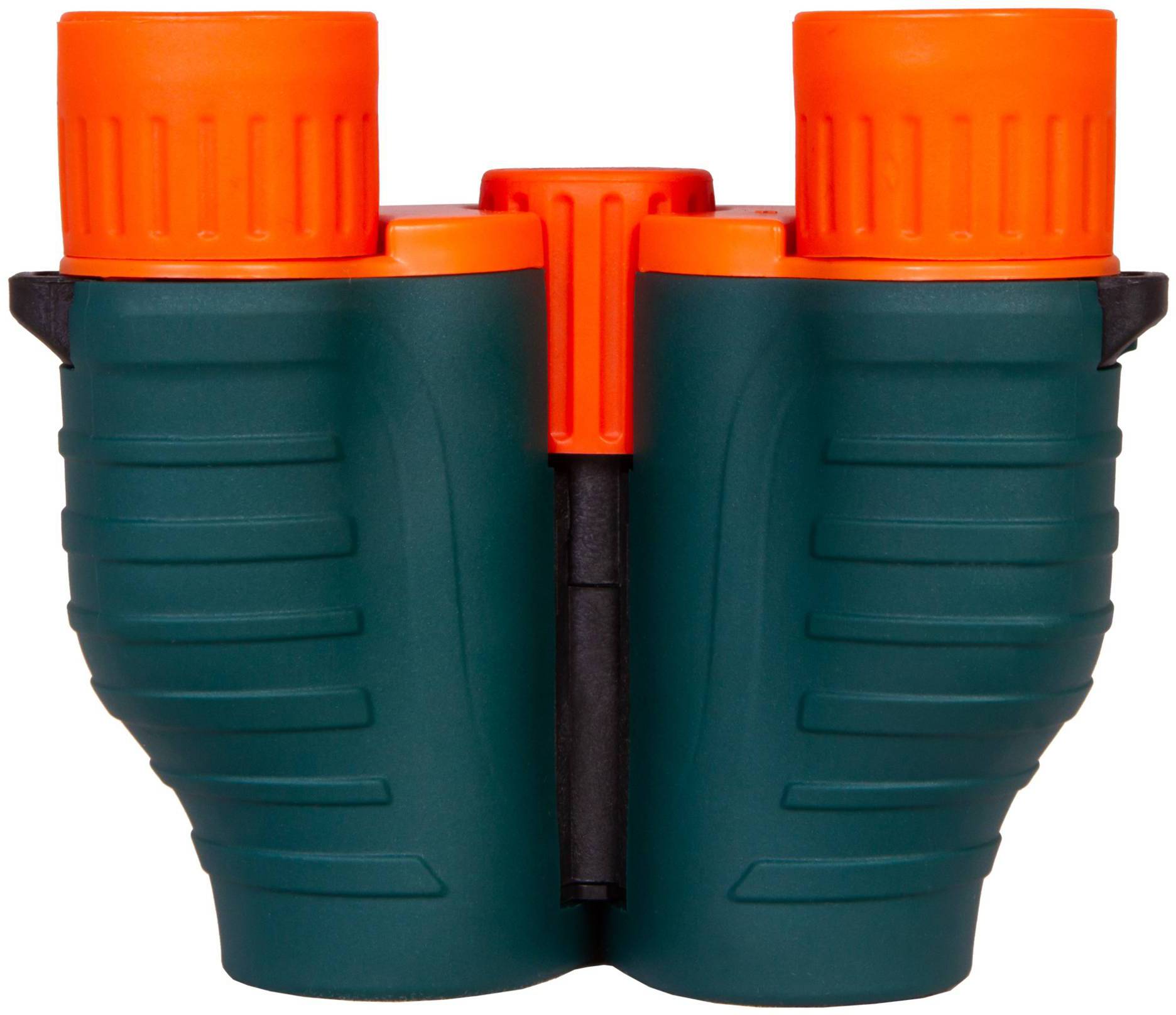 Zielono-pomarańczowa lornetka o wytrzymałej konstrukcji, idealna do aktywności na świeżym powietrzu.