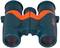 Para zielono-pomarańczowych lornetek, sfotografowanych od przodu.