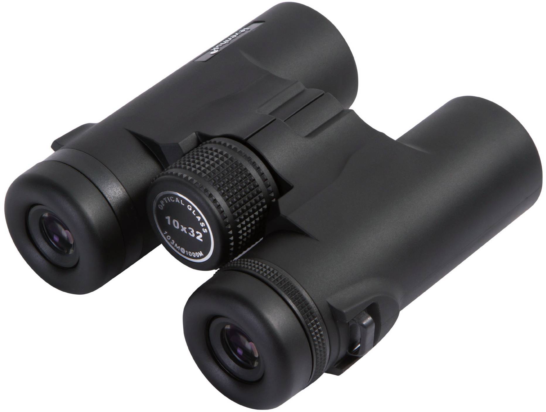 Czarna lornetka z pokrętłem, kompaktowa i lekka, idealna do aktywności na świeżym powietrzu, takich jak obserwacja ptaków lub wędrówki.