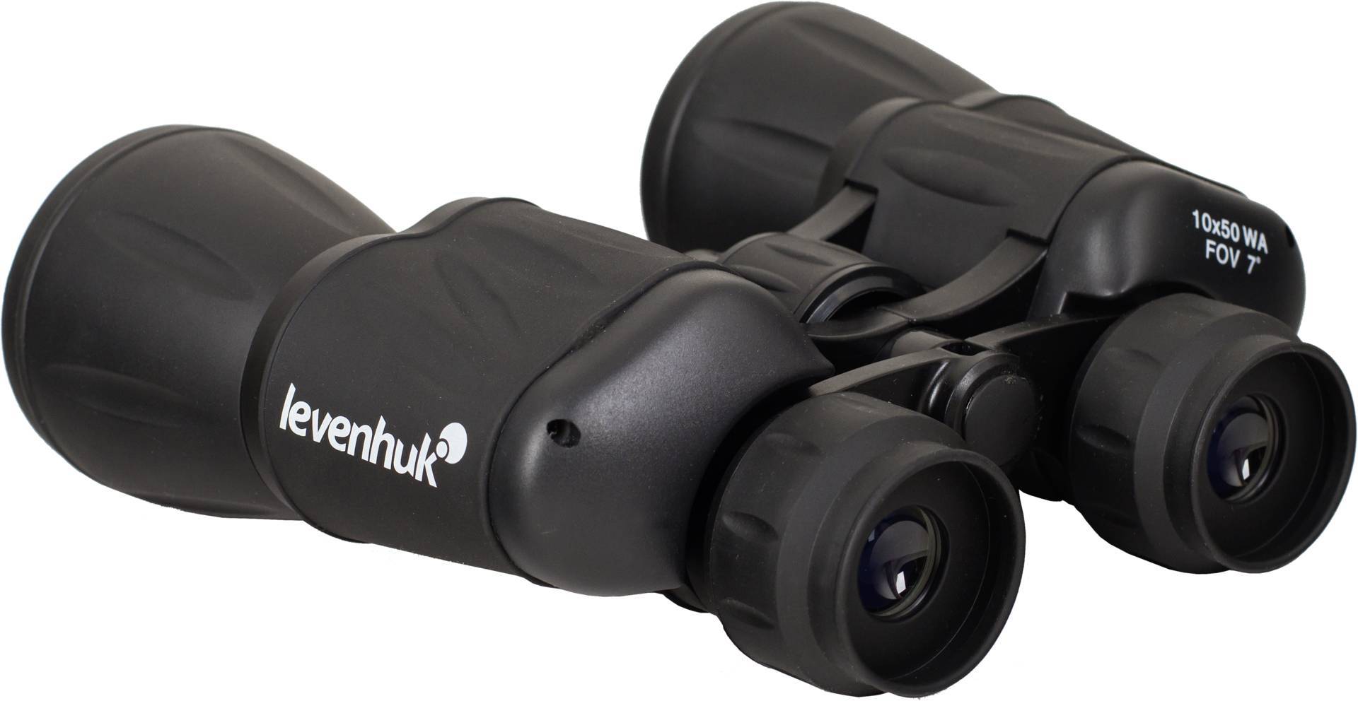 Czarna lornetka z napisem 'levenhuk', odpowiednia do użytku podczas aktywności na świeżym powietrzu lub obserwacji ptaków.