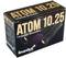 Opakowanie lornetki z napisem 'ATOM 10.25 Levenhuk Binoculars'. Na opakowaniu widoczna jest czarna lornetka.