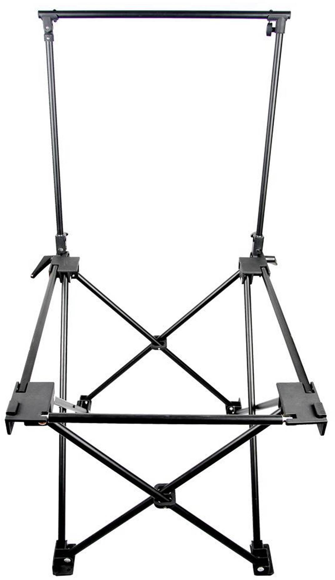 Składany statyw metalowy, stojący pionowo. Odpowiedni do podtrzymywania instrumentów muzycznych, takich jak keyboard.