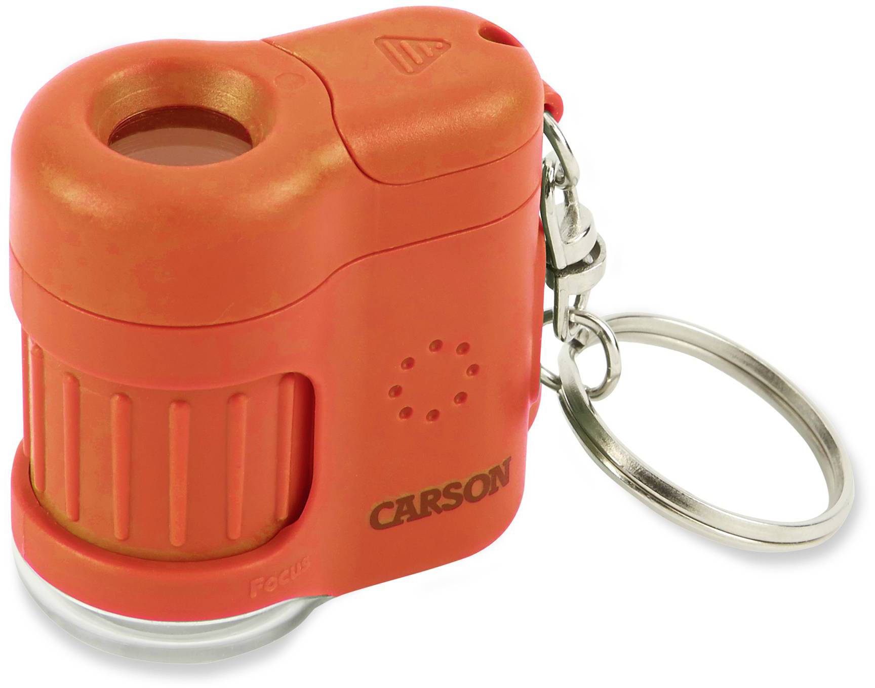 Czerwony, przenośny mikroskop kieszonkowy z brelokiem.