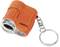 Pomarańczowy, przenośny, prostokątny brelok z wbudowaną lupą i metalowym kółkiem na klucze.