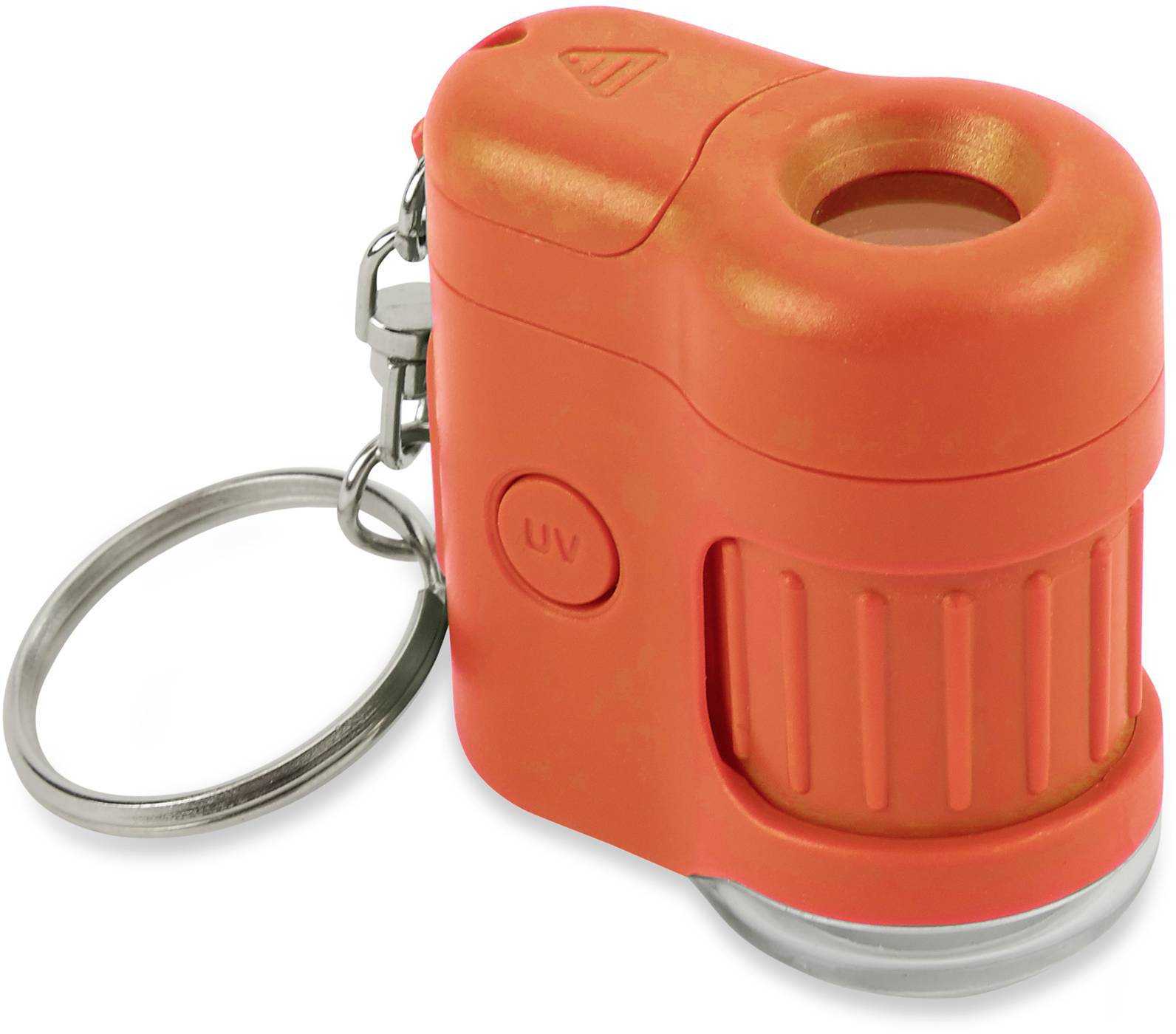 Czerwony otwieracz do butelek z breloczkiem i małym okienkiem. Kompaktowy i przenośny, odpowiedni do zamocowania przy zestawie kluczy.