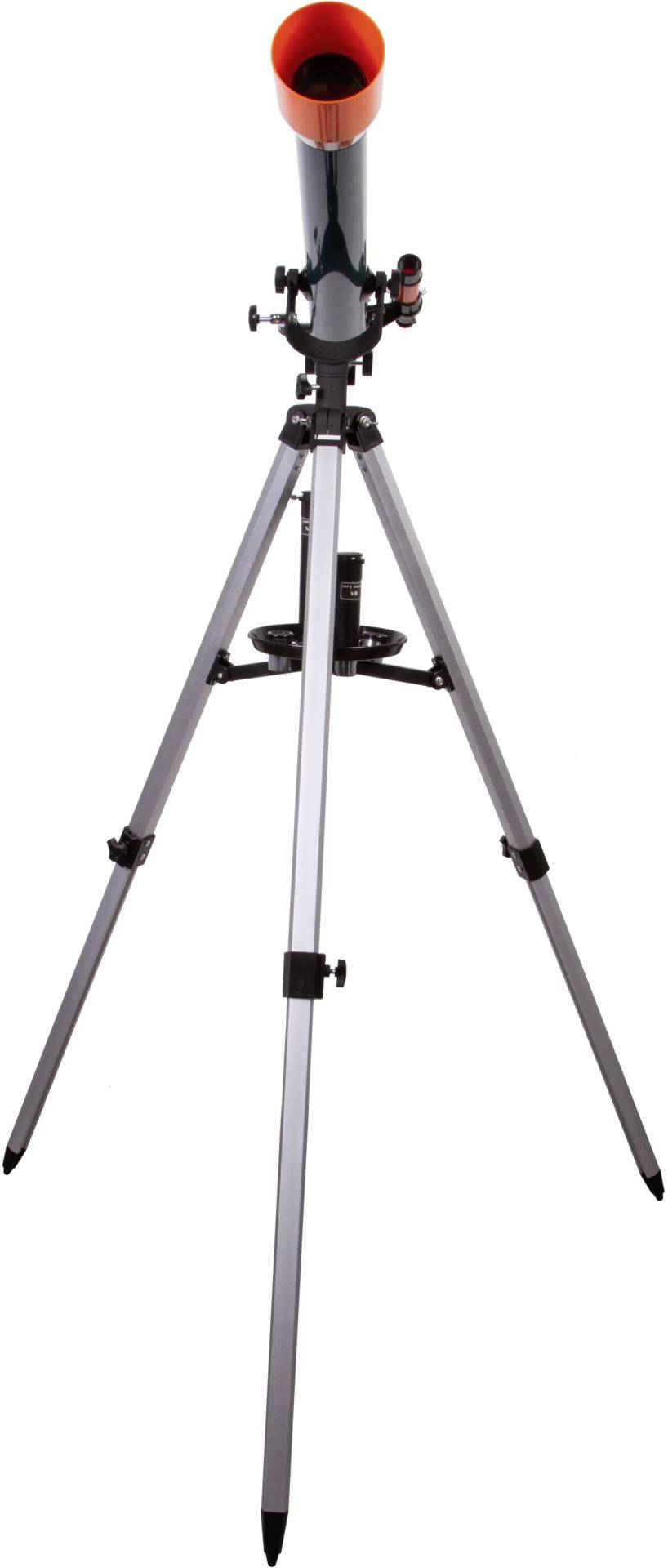 Teleskop z długą tubą na trójnożnym statywie, przeznaczone do obserwacji nieba.