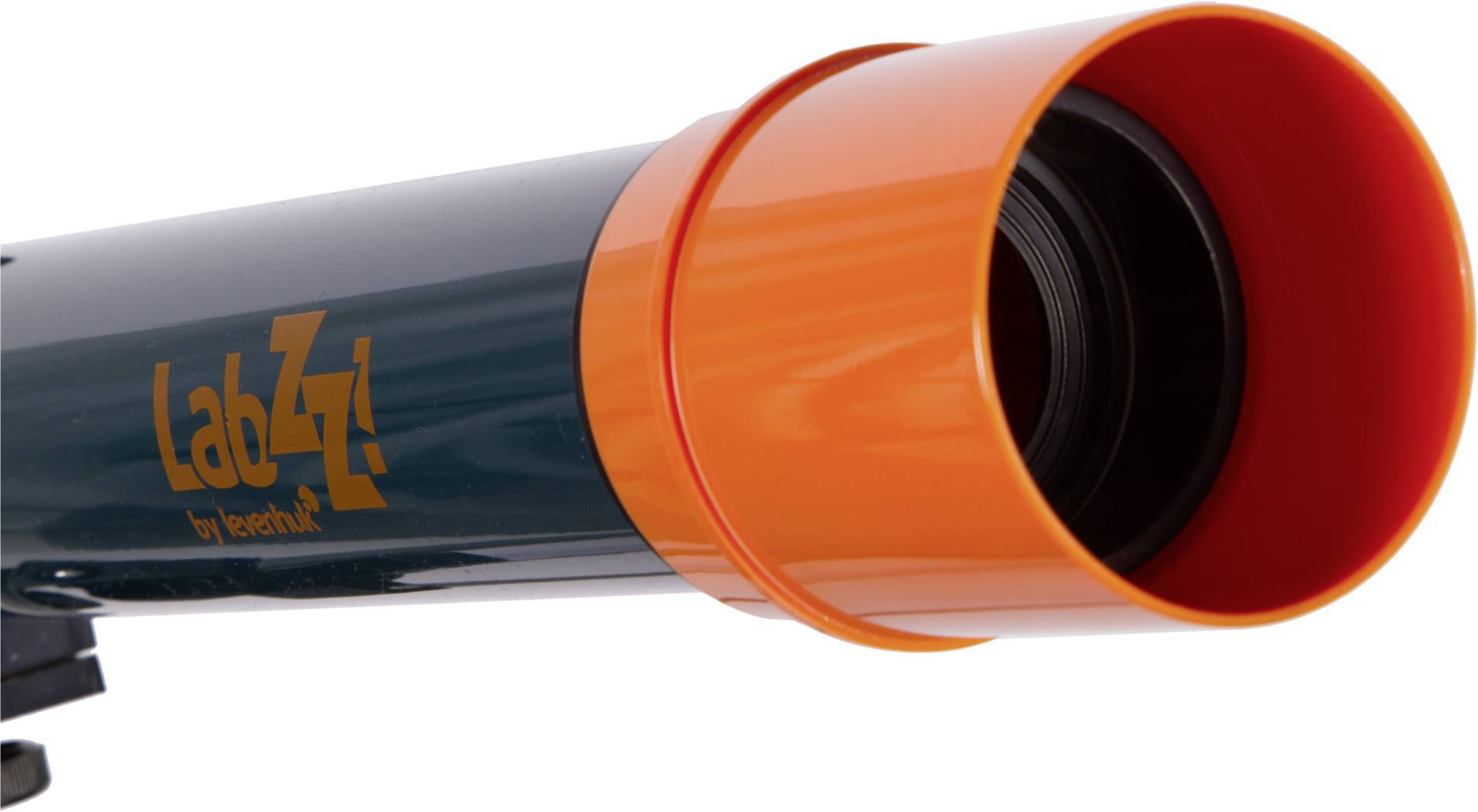 Teleskop z pomarańczową krawędzią i napisem 'LabZZ' z boku.