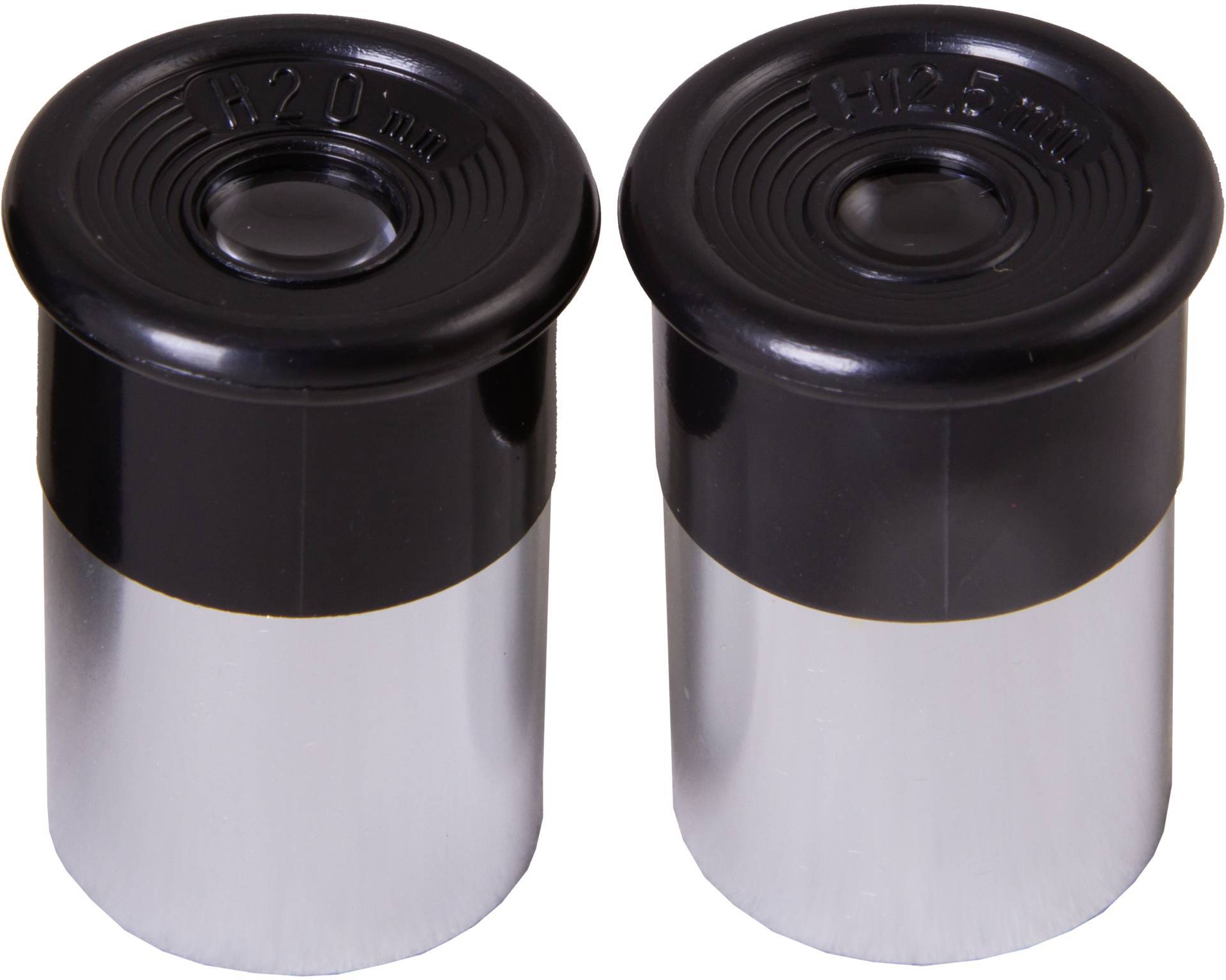 Dwa czarne cylindry z srebrnymi podstawami, prawdopodobnie pokrywy lub nasadki z napisem 'A20 mm' oraz '10-5 mm'.