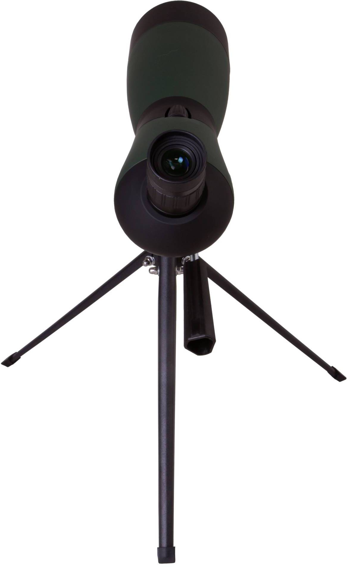 Teleskop na statywie, skierowane w niebo, widziane z boku. Idealne do obserwacji ptaków lub oglądania krajobrazów.