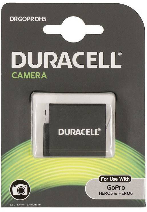 Zamiennik akumulatora Duracell do GoPro HERO5 i HERO6, 3,8V, 4,7Wh, litowo-jonowy, w opakowaniu.