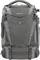 Szary, wytrzymały plecak z wieloma komorami i solidnymi zamkami, idealny do aktywności na świeżym powietrzu oraz fotografowania.