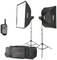 Dwa światła studyjne z softboksami, pilot zdalnego sterowania oraz torba transportowa z logo 'Godox'.