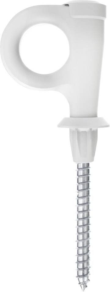 Biały kołek z ergonomicznym uchwytem i srebrną śrubą, zaprojektowany do łatwego wkręcania w ściany lub podłogi.