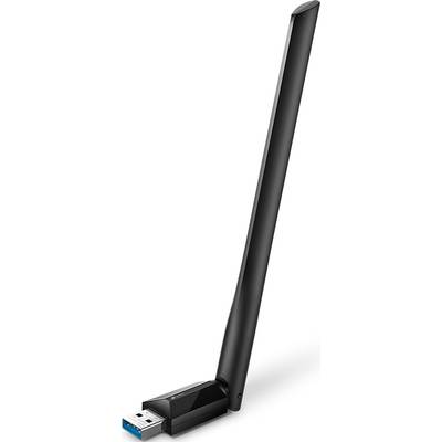 Adapter USB WLAN z długą czarną anteną poprawiający łączność sieciową.