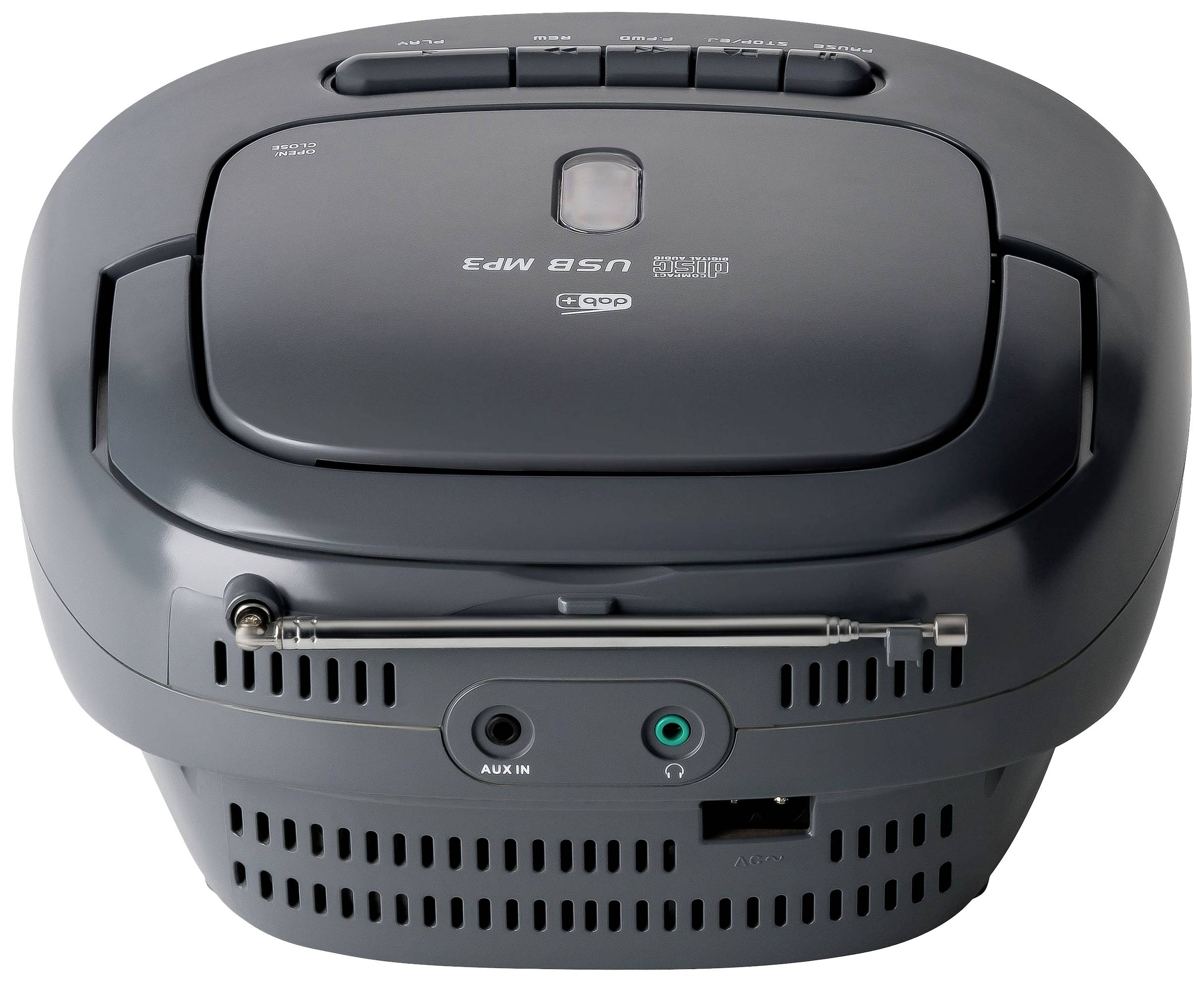 Przenośny odtwarzacz CD z funkcją USB MP3, gniazdem słuchawkowym i wejściem AUX, odpowiedni do przenośnego odtwarzania muzyki.