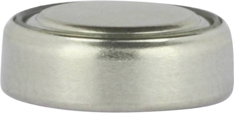 Srebrna bateria guzikowa w zbliżeniu, prezentująca lśniącą powierzchnię. Standardowy format baterii stosowany w małych urządzeniach elektronicznych.