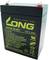 Czarna, prostokątna bateria z zielonym napisem 'LONG', 12V, 2.9Ah. Nadrukowane są ostrzeżenia i symbole recyklingu.