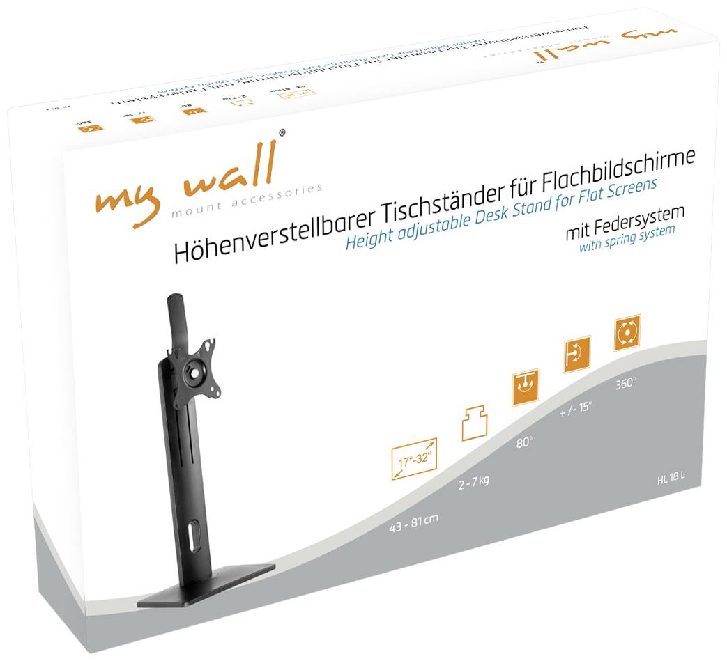 Настінний тримач для монітора My Wall, настільний HL 18 L 1 дисплей 43,2 см (17 дюймів) - 81,3 см (32 дюйми), чорний, поворотний, 